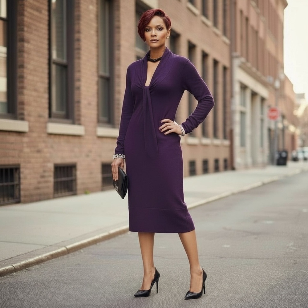 Banana Republic Deep Purple Long Sleeve Dress Very Sexy looking.☑️